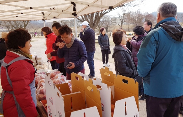 서산시, 농특산물 정례 직거래장터 개장 모습