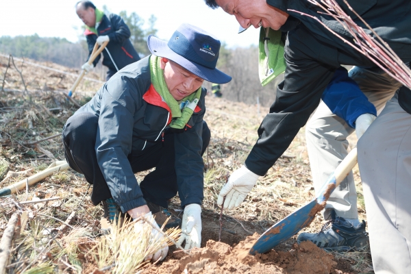 천안시 식목일 나무심기 행사에 참석한 구본영 시장 모습