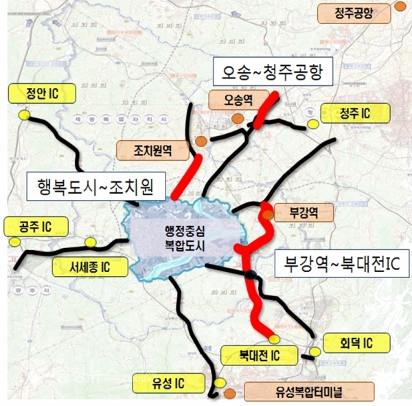 2019년 행복도시 광역도로 주요사업 위치도