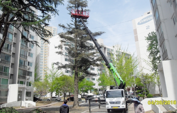 지난 2018년도 공동주택 지원사업 모습(동문삼성아파트 조경시설 유지보수)