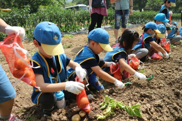 지난 2018년 어린이들이 텃밭체험을 하고 있는 모습