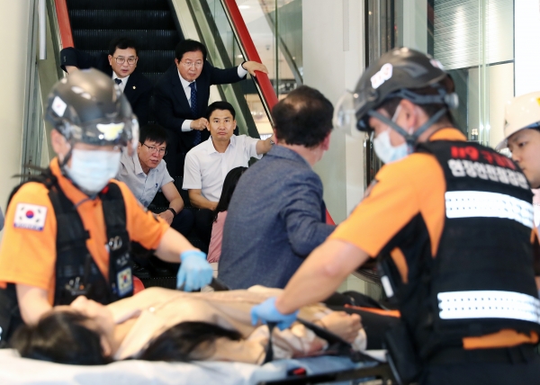 에스컬레이터 사고대응 합동훈련 실시 모습