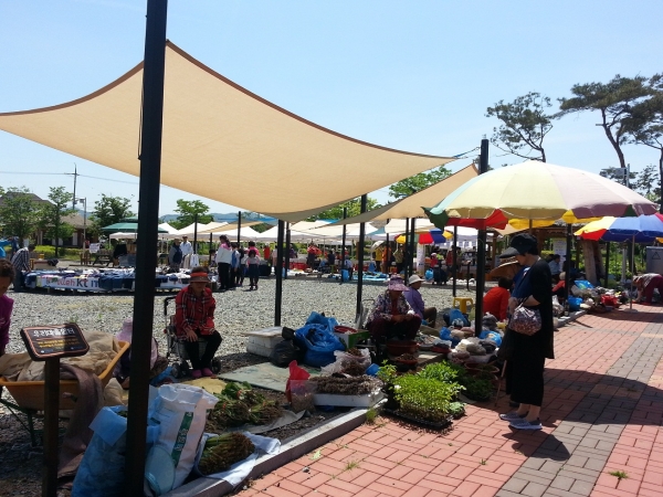 의좋은 형제 공원에서 열린 장터에서 방문객들이 물품을 둘러보고 있다