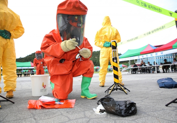 ‘2019년 생물테러 대비·대응 합동 모의훈련’ 모습.