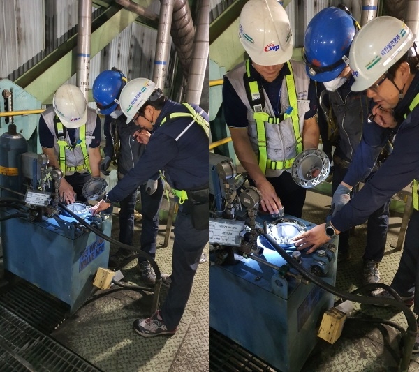 7일 한국서부발전 태안발전본부에서 3D 프린팅한 시제품을 서부발전 테스트베드 제도를 활용해 장착, 실증하는 모습