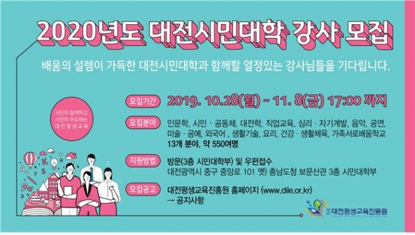 대전평생교육진흥원 2020년 대전시민대학 강사 모집