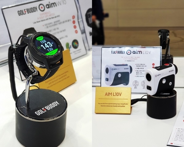 (좌)프리미엄 골프 워치 골프버디 aim W10, (우) 세계 최초로 음성 안내 기능을 탑재한 레이저형 거리측정기 aim L10V