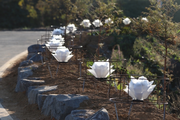 폐그물 업사이클링 전등이 설치된 모습(주간)