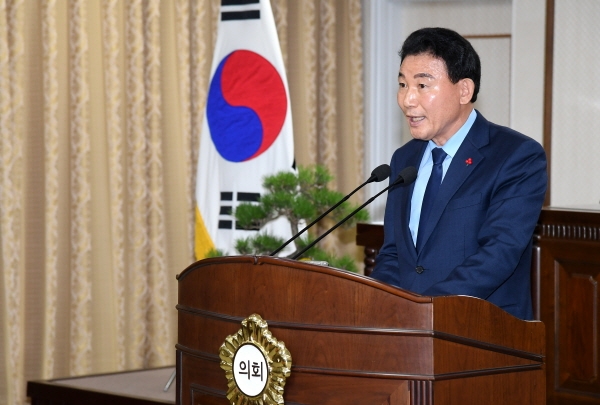 박용갑 중구청장, 20일 중구의회에서 2020년 시정연설 모습