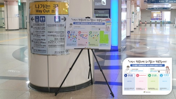 공사는 통행이 많은 대전역, 서대전네거리역 등 5개역에 ‘시민이 만드는 경영슬로건’ 설문보드를 설치했다