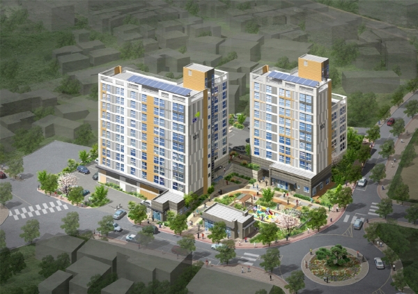 예산군의 옛 군청 부지를 활용한 도시재생 뉴딜사업 거점지역 행복주택 조감도