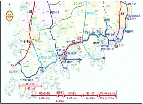 경전선 광양~진주 노선도