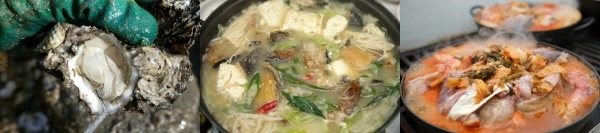 (왼쪽부터) 굴, 우럭젓국, 물메기탕