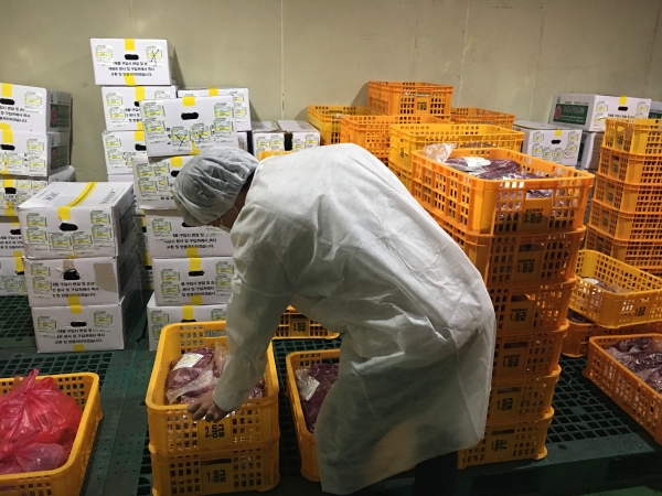 대덕구 관계자가 영업장에 보관 중인 축산물의 위생상태를 확인하고 있다.