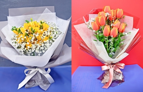 졸업과 입학시즌 인기 꽃다발(프리지아, 튤립)