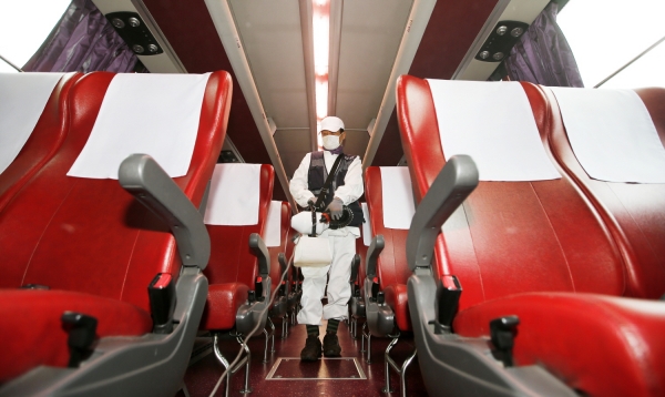 버스방역 실시 모습