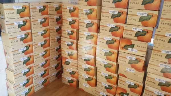 후원물품이 보관창고에 쌓여 있는 모습