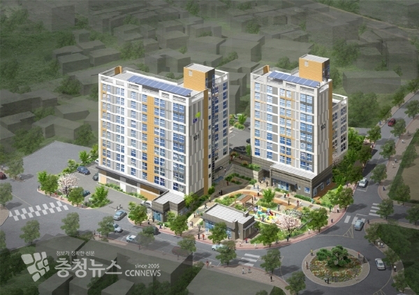 예산군의 옛 군청 부지를 활용한 도시재생 뉴딜사업 거점지역 행복주택 조감도