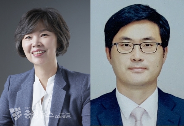 더불어민주당 박양숙(왼쪽) 천안병 예비후보와 이정문 변호사