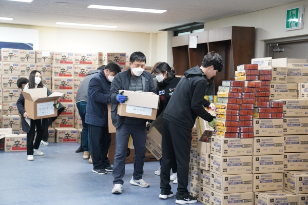 긴급생활용품 포장 모습