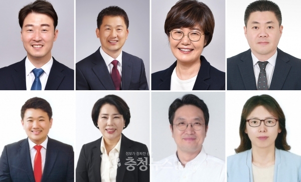 대전지역 재보선 공천 확정자 (윗줄 왼쪽부터) 더불어민주당 박수빈(광역‧서구6), 김동성(기초‧서구나), 신혜영(기초‧서구바), 송재만(기초‧유성다) / (아랫줄 왼쪽부터) 미래통합당 박종화(광역‧서구6), 최병순(기초‧서구나), 고현석(기초‧서구바), 조은호(기초‧유성다)