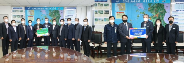 코로나19 성금 기탁(좌측 NH농협 보령시지부 및 지역 농협, 우측 보령시산림조합)