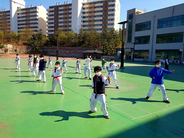 목천 용인대 부영태권도장 야외 강습 모습