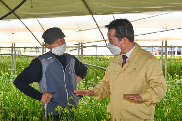 박정현 군수 화훼농가 점검 장면