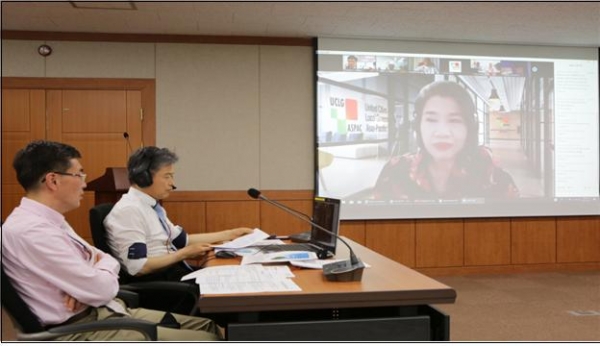 세계지방정부연합 아시아태평양지부와 대전도시철도공사가 코로나19 극복을 위한 화상 회의를 진행하고 있다.