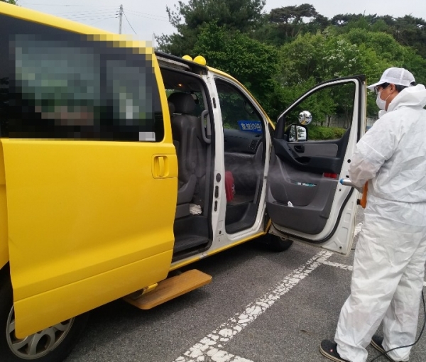 차량 방역 모습