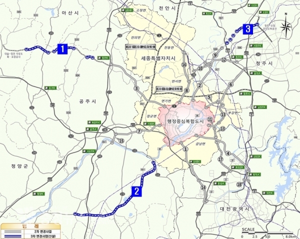 행복도시 광역교통개선대책 도로 신설 위치도