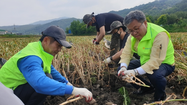 4일 육군 32사단 99연대 3대대와 함께 충남 공주시 우성면에 위치한 마늘 농가를 방문 “국민과 함께하는 농촌봉사활동” 실시
