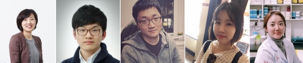 (왼쪽부터) IBS RNA 연구단 김빛내리 단장, 김동완, 이영석, 정수진, 여진아 연구위원