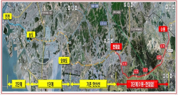 수원~인천 복선전철(수인선) 노선도