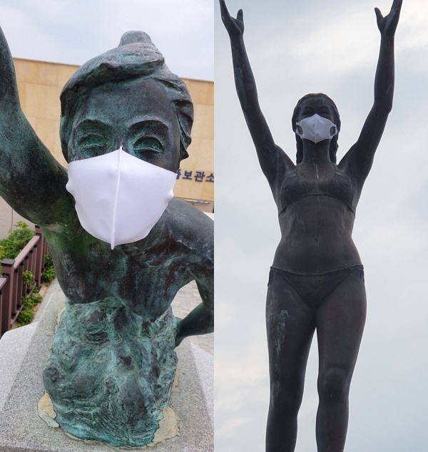 마스크 착용한 인어상, 마스크 착용한 여인의 상