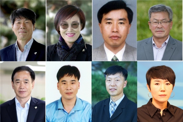 2020년 상반기 정년퇴임자 모습(좌측상단 왼쪽부터 전종호ㆍ정복란ㆍ최병덕ㆍ지영식, 좌측하단 왼쪽부터 김종혁ㆍ홍성봉ㆍ임영철ㆍ이은순)