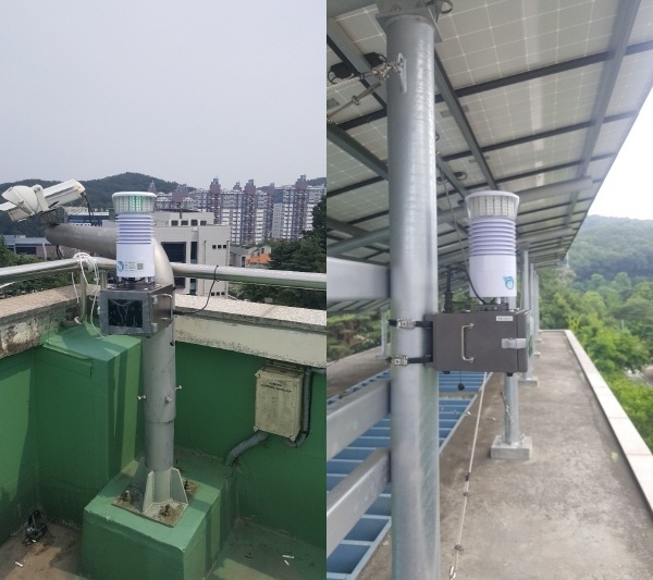 (좌로부터)미세먼지 측정기(계룡시청 옥상설치),미세먼지 측정기(두마면사무소 설치)