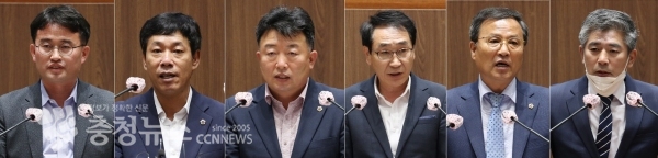 왼쪽부터 기획경제 안장헌, 행정문화 정병기, 복지환경 오인환, 농수해 김영권, 안건소 이계양, 교육 조철기 위원장