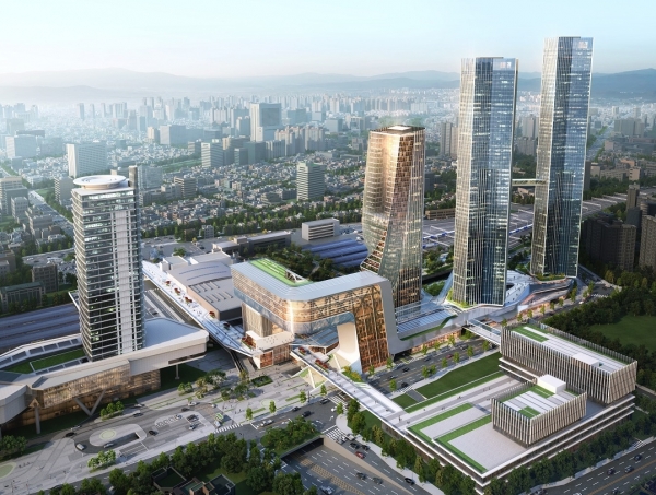 대전역 동쪽에서 바라본 대전역세권 복합2구역 조감도