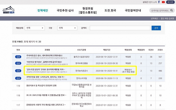 국민참여플랫폼인 광화문1번가에 개설된 협업매칭 플랫폼에 공사가 첫번째 매칭에 성공했다(사이트캡처)