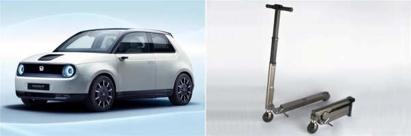 승용차 부문 수상작 혼다 e-Concept(왼쪽)와 1인 교통수단 부문 수상작 현대 e-Scooter.