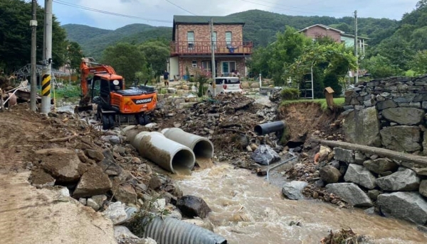 충남 아산의 한 침수피해 현장