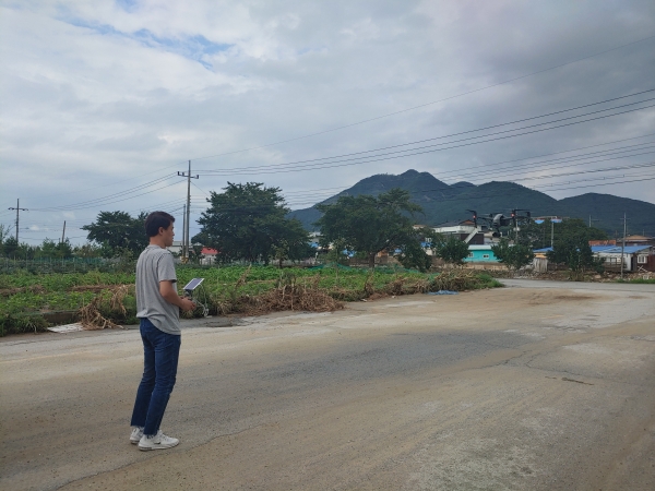 피해조사를 위한 드론비행 장면