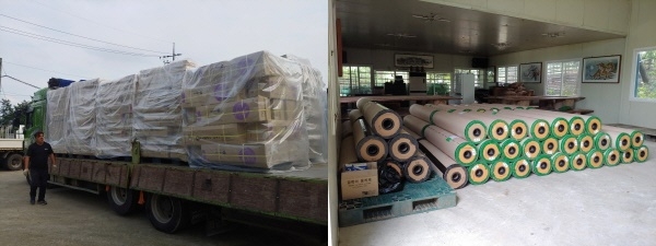 후원받은 도배지와 장판