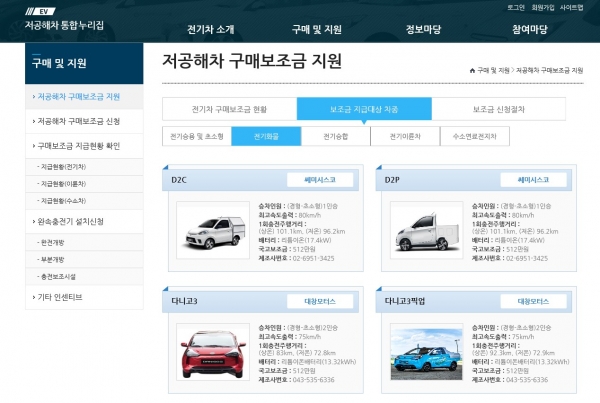 환경부 전기자동차 통합포털 갈무리.