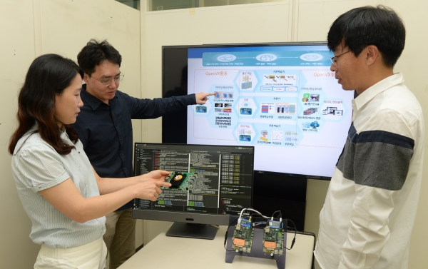 ETRI 연구진들이 개발한 국제 표준 Open VX 인증을 받은 비전처리 SW 관련 논의를 진행하고 있다.