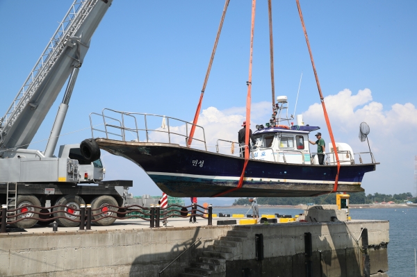 태풍대비 영목항 선박이동 모습