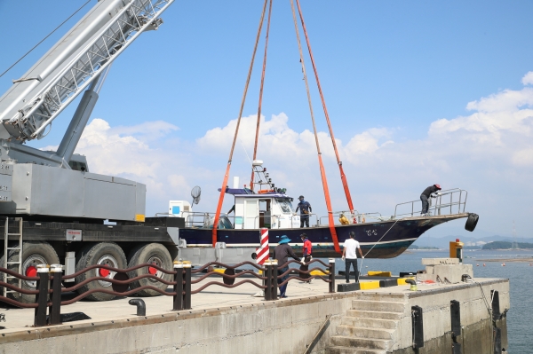 태풍대비 영목항 선박이동 모습