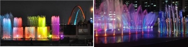 (좌)대전 엑스포다리 음악분수, (우) 다대포 음악분수