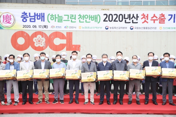 천안배 미국 수출 선적식 모습